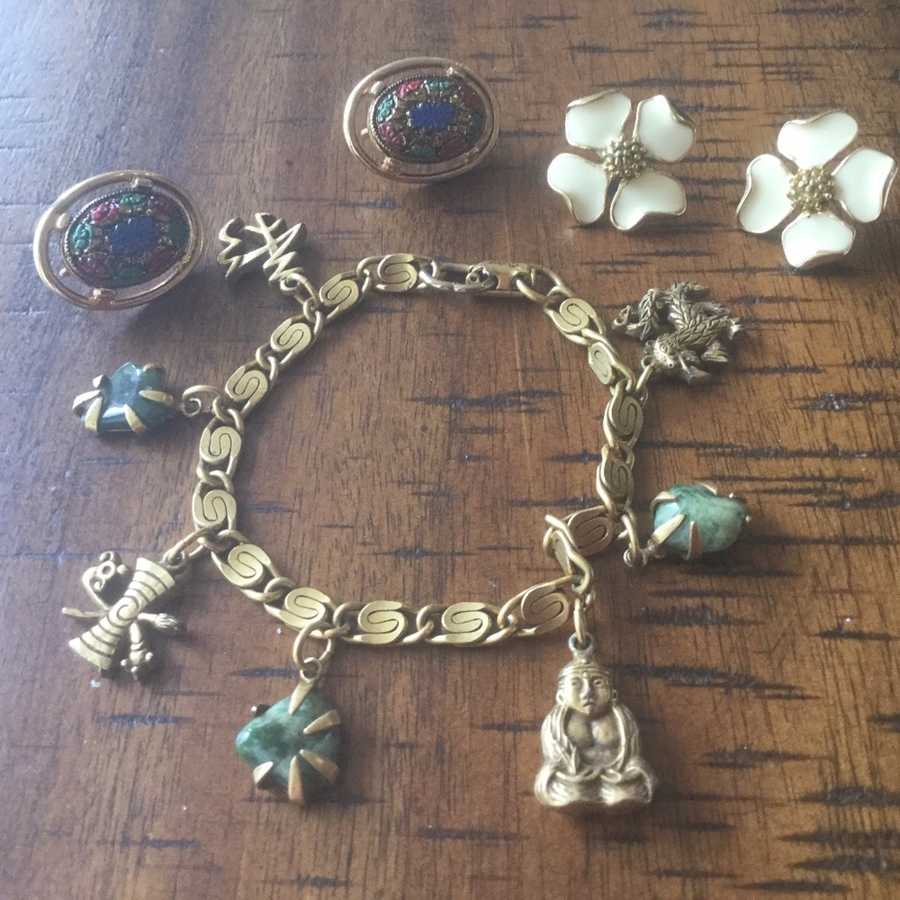 Trifari Dogwood and Sarah Coventry Light of East Earngs Coro Charm Bracelet Lot